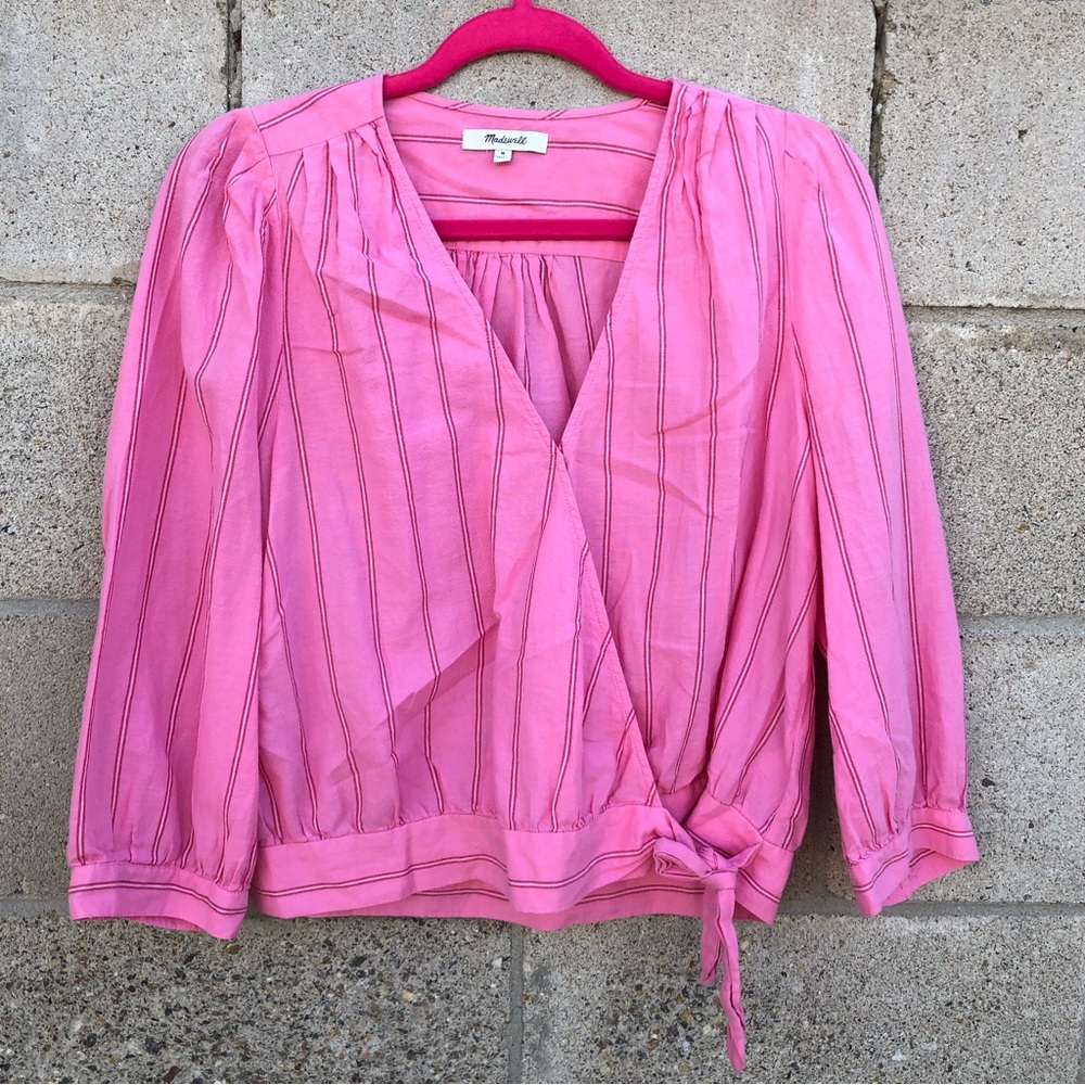 Madewell Pink Striped Wrap Blouse